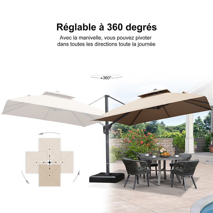 PURPLE LEAF Parasol Déporté avec Cadre Anthracite Inclinable à Rotation 360° avec Manivelle Parasol de Jardin Carré Rectangle