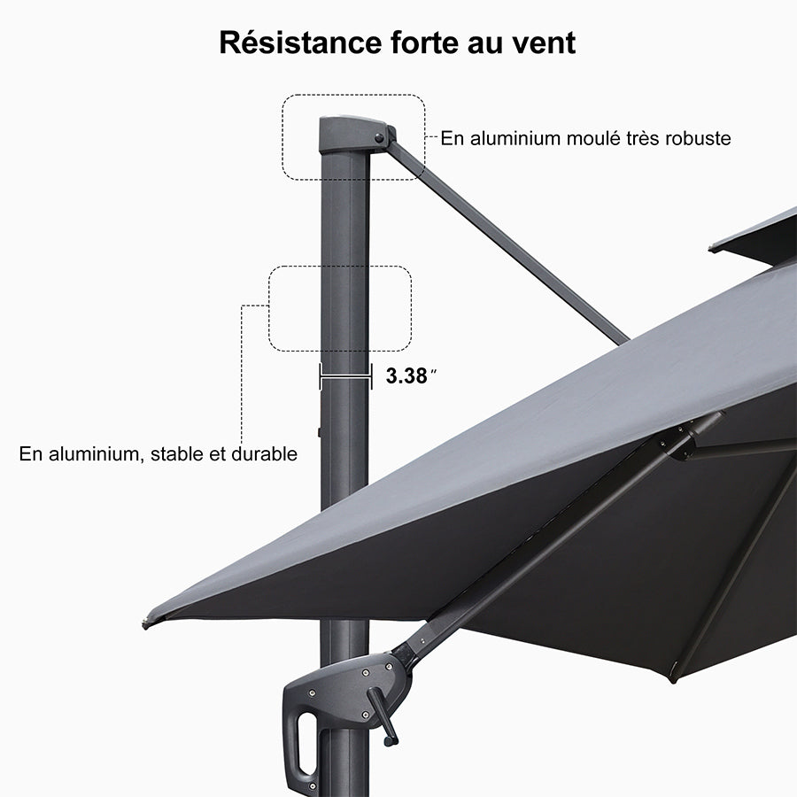 PURPLE LEAF Parasol Déporté avec Cadre Anthracite Inclinable à Rotation 360° avec Manivelle Parasol de Jardin Carré Rectangle