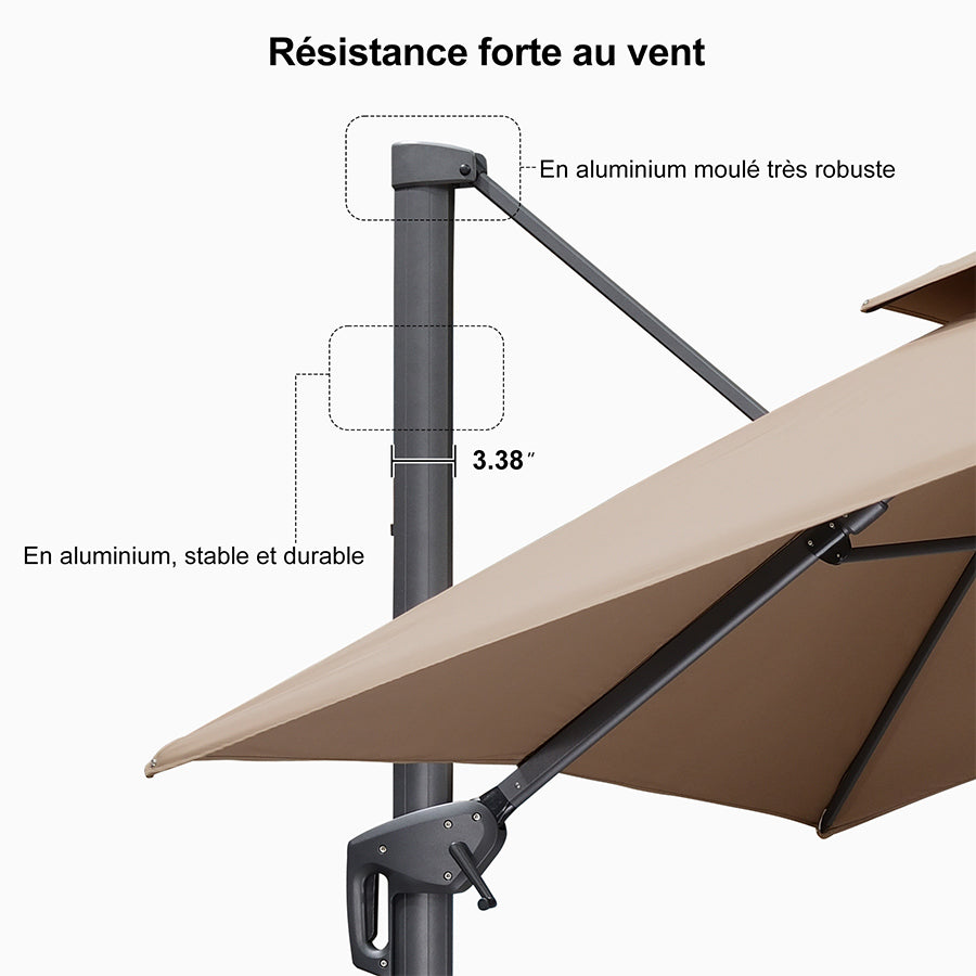 PURPLE LEAF Parasol Déporté avec Cadre Anthracite Inclinable à Rotation 360° avec Manivelle Parasol de Jardin Carré Rectangle