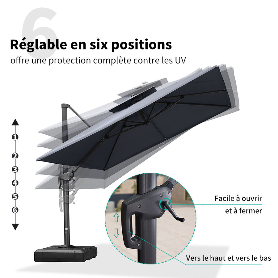 PURPLE LEAF Parasol Déporté avec Cadre Anthracite Inclinable à Rotation 360° avec Manivelle Parasol de Jardin Carré Rectangle