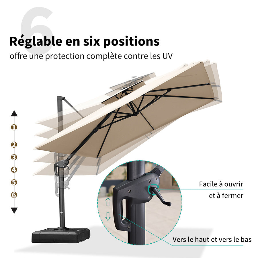 PURPLE LEAF Parasol Déporté avec Cadre Anthracite Inclinable à Rotation 360° avec Manivelle Parasol de Jardin Carré Rectangle