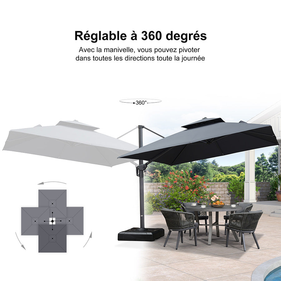 PURPLE LEAF Parasol Déporté avec Cadre Anthracite Inclinable à Rotation 360° avec Manivelle Parasol de Jardin Carré Rectangle