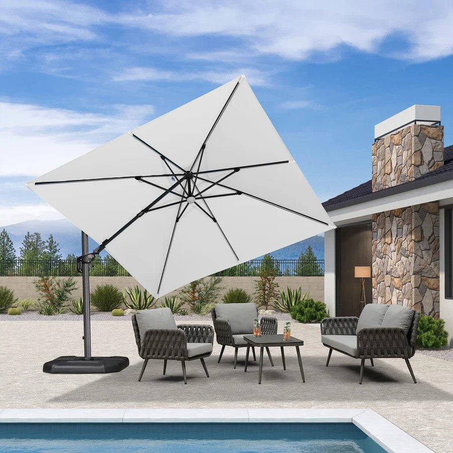 PURPLE LEAF Parasol Déporté avec LED Solaire 3 x 3 m Carré, Parasol De Jardin Extérieur Inclinable Toile Protection UV