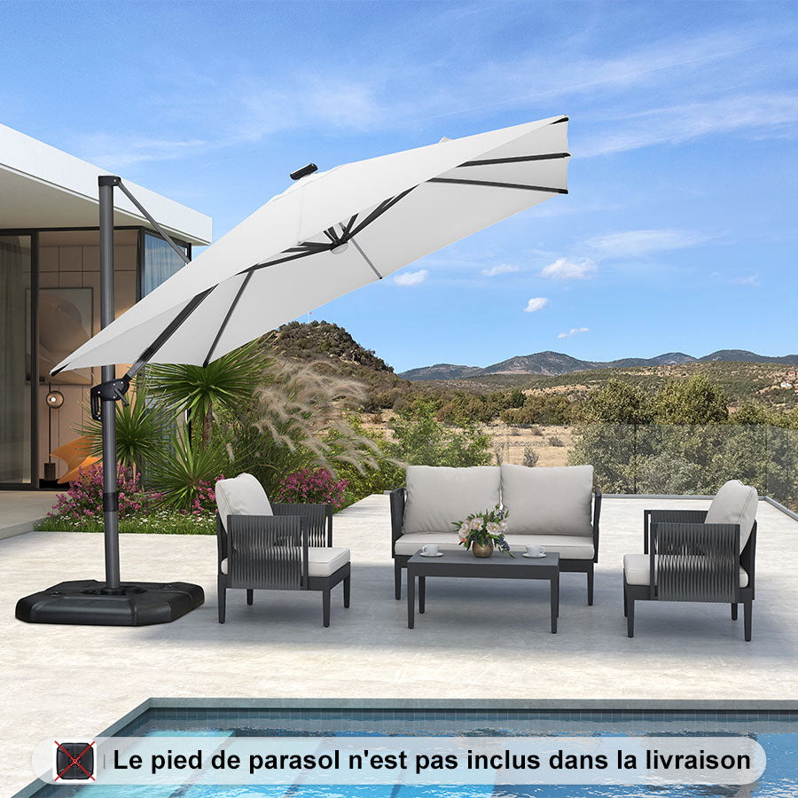 PURPLE LEAF Parasol Déporté avec LED Solaire 3 x 3 m Carré, Parasol De Jardin Extérieur Inclinable Toile Protection UV