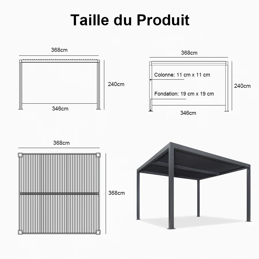 PURPLE LEAF Pergola Bioclimatique Pergola Aluminium Lames Orientables Tonnelle de Jardin Imperméable pour Terrasse Extérieur Carport, Gris