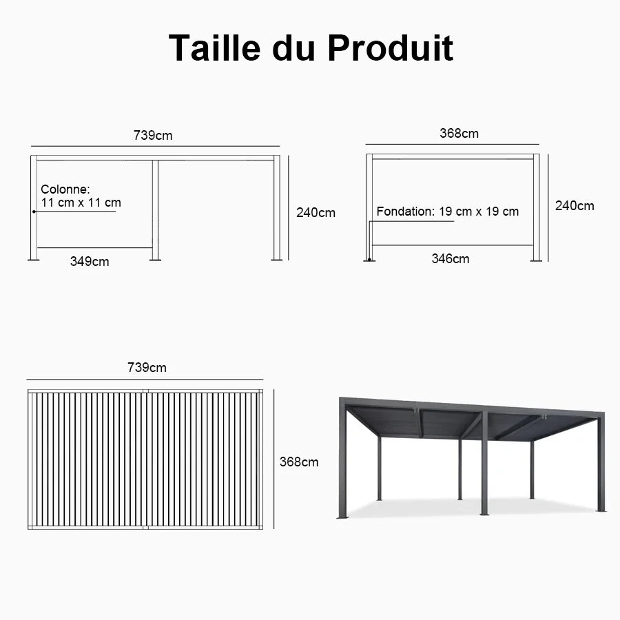 PURPLE LEAF Pergola Bioclimatique Pergola Aluminium Lames Orientables Tonnelle de Jardin Imperméable pour Terrasse Extérieur Carport, Gris