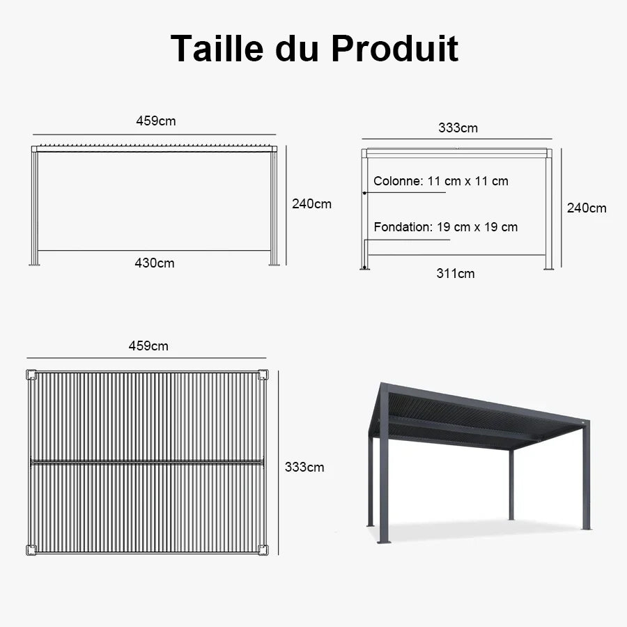 PURPLE LEAF Pergola Bioclimatique Pergola Aluminium Lames Orientables Tonnelle de Jardin Imperméable pour Terrasse Extérieur Carport, Gris