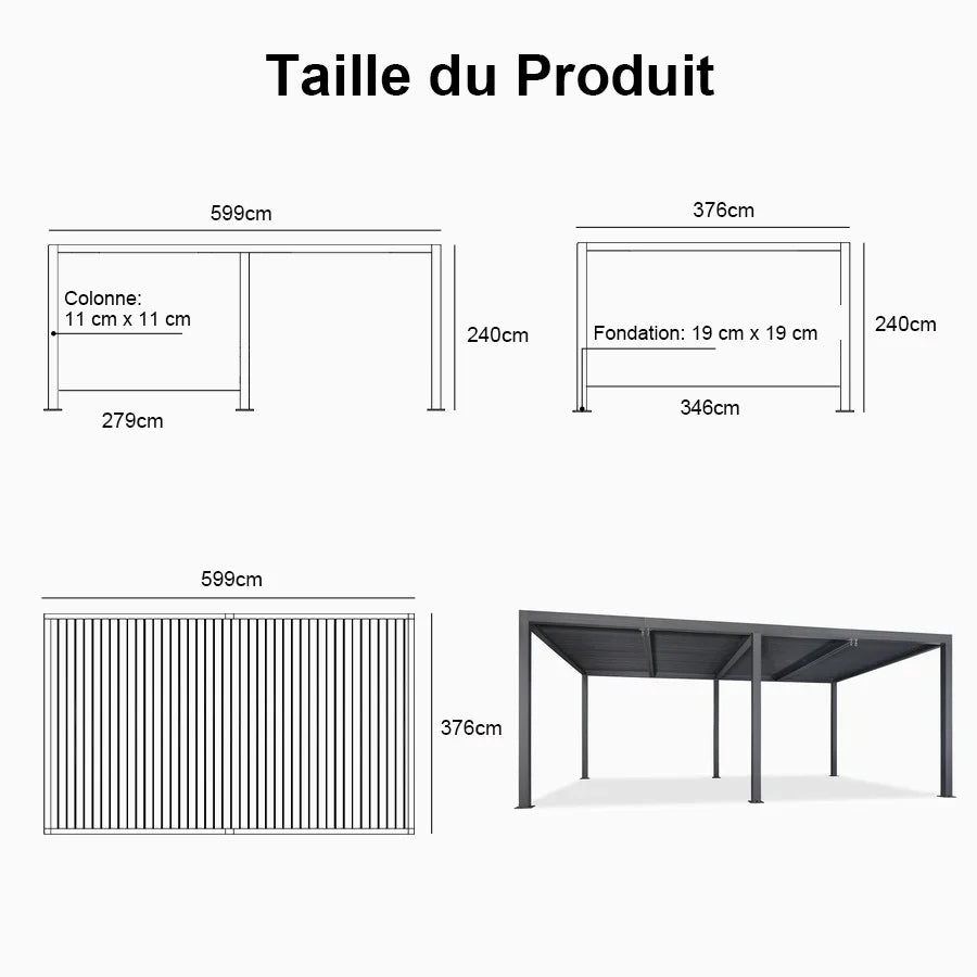 PURPLE LEAF Pergola Bioclimatique Pergola Aluminium Lames Orientables Tonnelle de Jardin Imperméable pour Terrasse Extérieur Carport, Gris