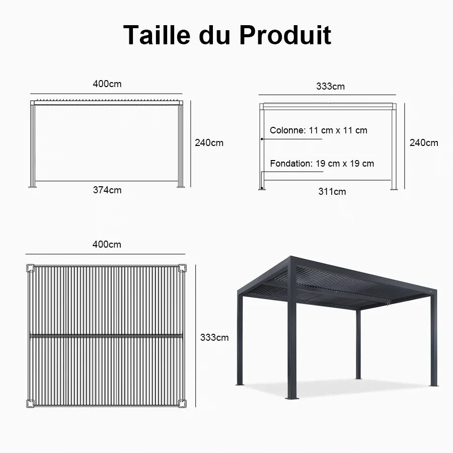 PURPLE LEAF Pergola Bioclimatique Pergola Aluminium Lames Orientables Tonnelle de Jardin Imperméable pour Terrasse Extérieur Carport, Gris