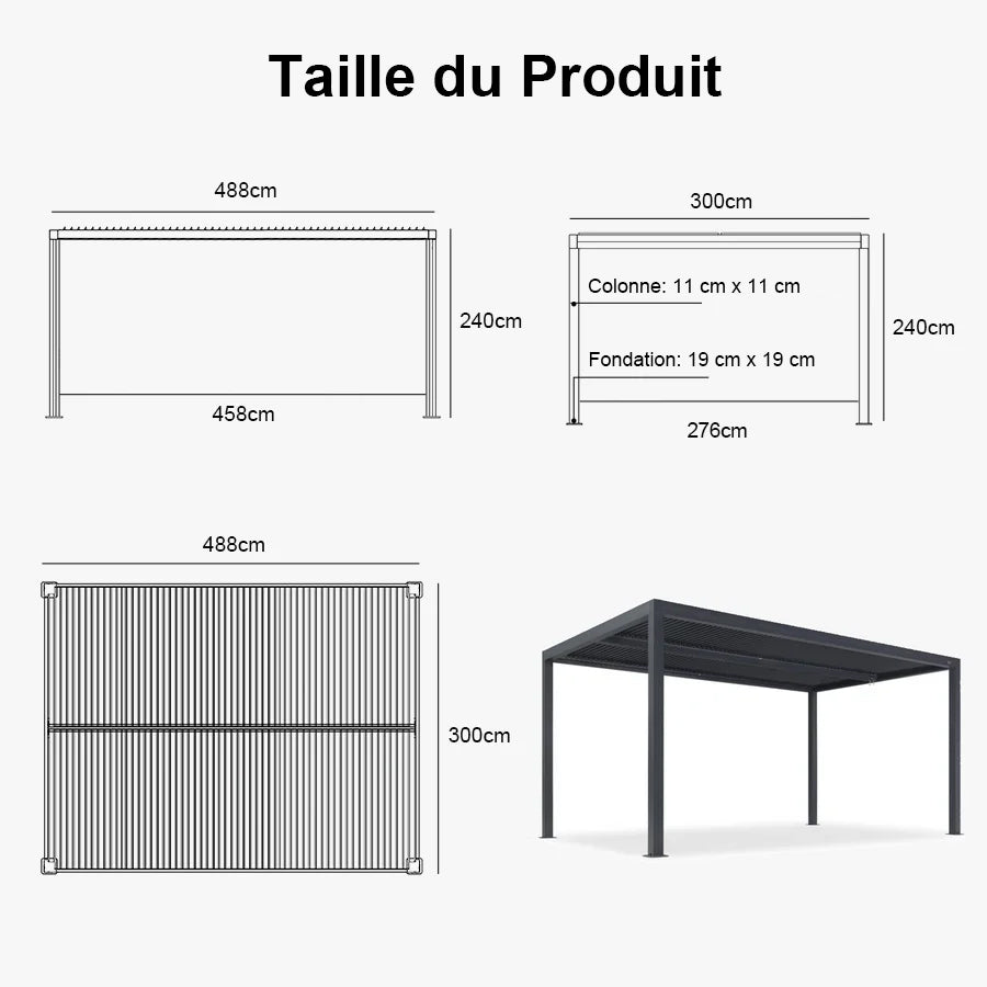 PURPLE LEAF Pergola Bioclimatique Pergola Aluminium Lames Orientables Tonnelle de Jardin Imperméable pour Terrasse Extérieur Carport, Gris