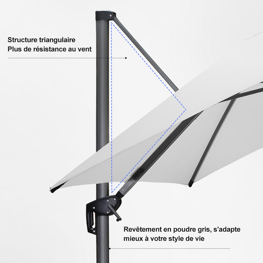 PURPLE LEAF Parasol Déporté avec LED Solaire 3 x 3 m Carré, Parasol De Jardin Extérieur Inclinable Toile Protection UV
