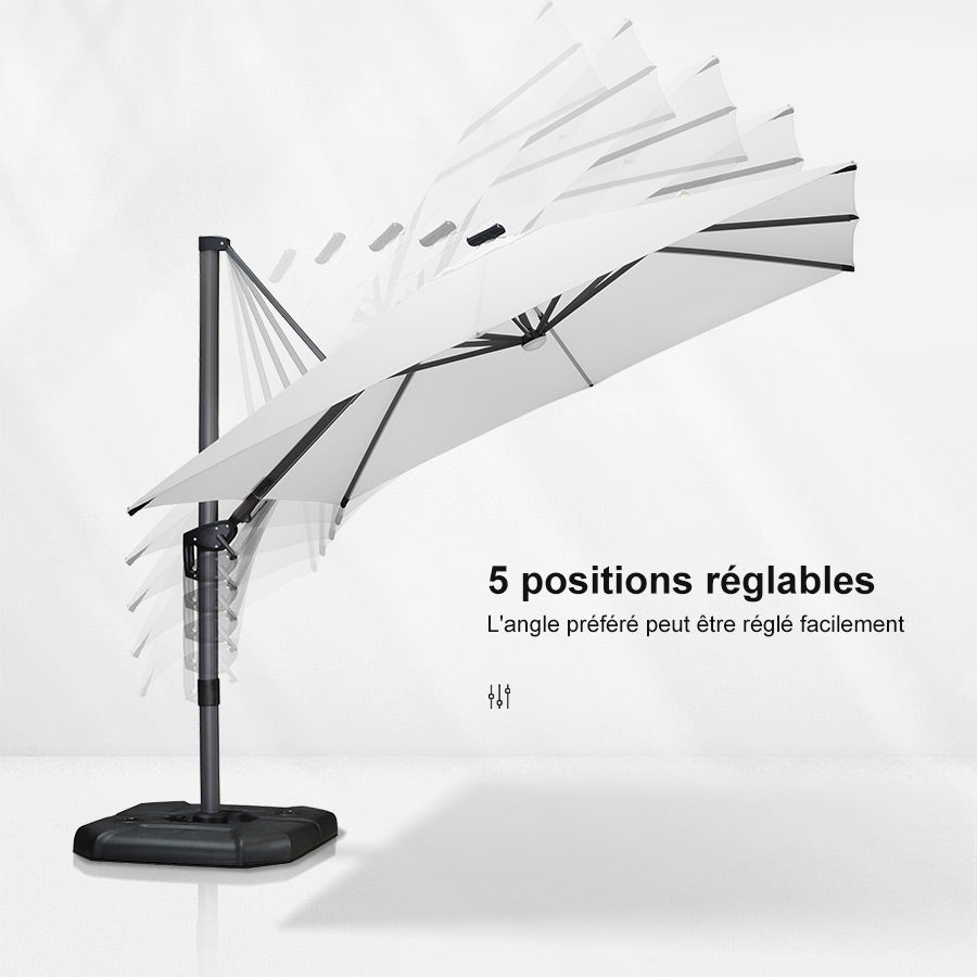 PURPLE LEAF Parasol Déporté avec LED Solaire 3 x 3 m Carré Inclinable avec socle