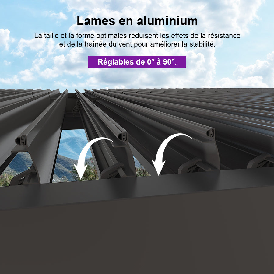 PURPLE LEAF Pergola Bioclimatique Pergola Aluminium Lames Orientables Tonnelle de Jardin Imperméable pour Terrasse Extérieur Carport, Gris