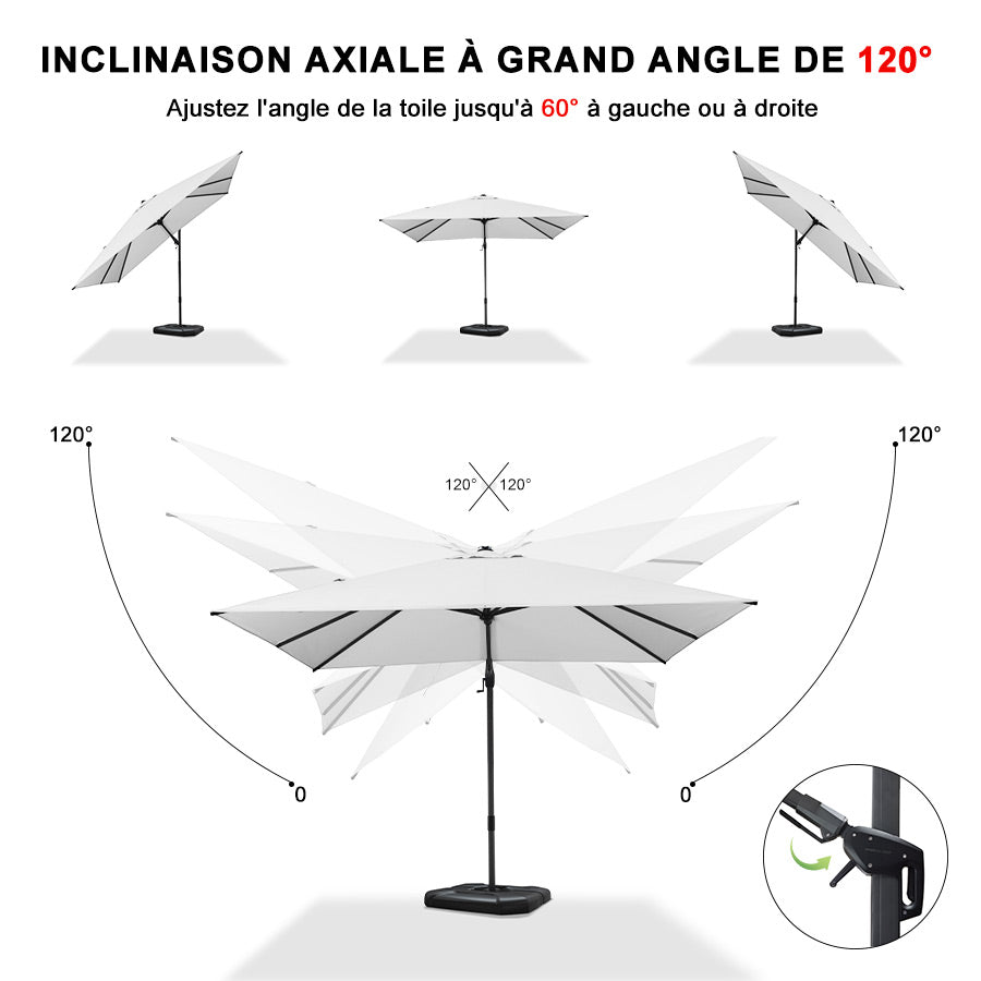 PURPLE LEAF Parasol Déporté avec LED Solaire 3 x 3 m Carré, Parasol De Jardin Extérieur Inclinable Toile Protection UV