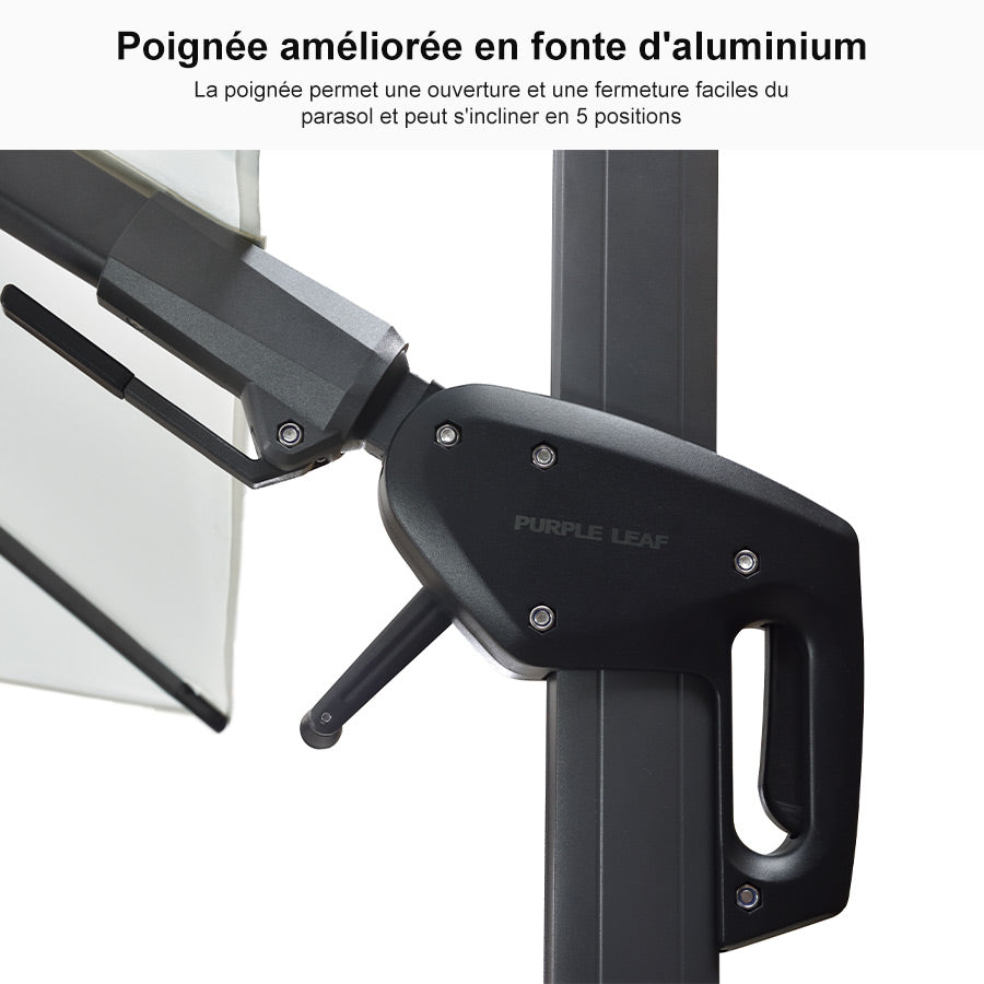 PURPLE LEAF Parasol Déporté avec LED Solaire 3 x 3 m Carré Inclinable avec socle