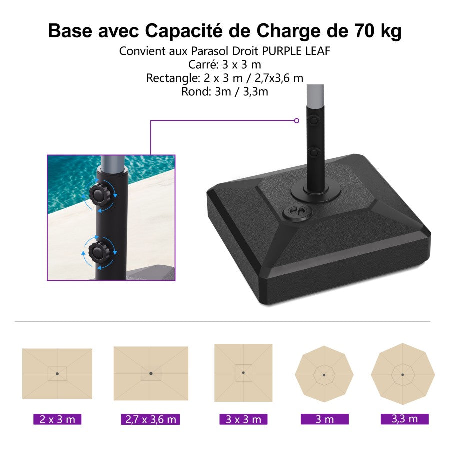 PURPLE LEAF Pied de Parasol Droit de Marché 70KG ZY03-MLBASE-45