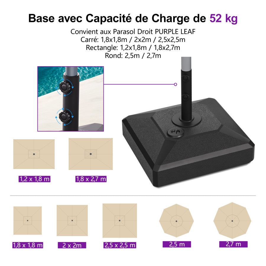 PURPLE LEAF Pied de Parasol Droit de Marché 52KG ZY03-MLBASE-32