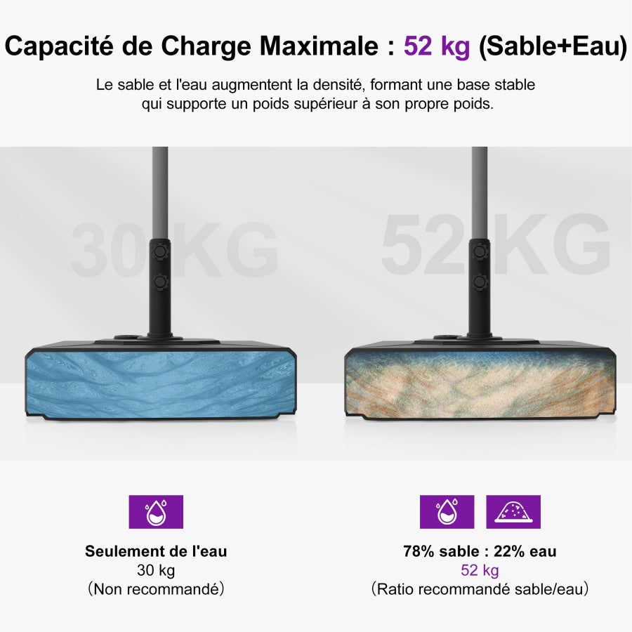 PURPLE LEAF Pied de Parasol Droit de Marché 52KG ZY03-MLBASE-32