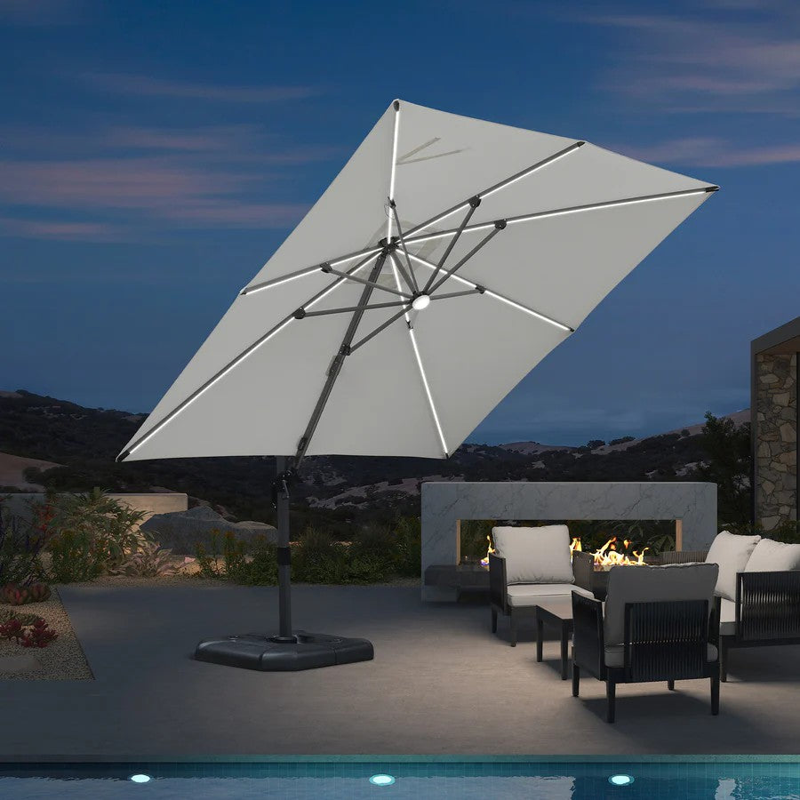 PURPLE LEAF Parasol Déporté avec LED Solaire 3 x 3 m Carré, Parasol De Jardin Extérieur Inclinable Toile Protection UV