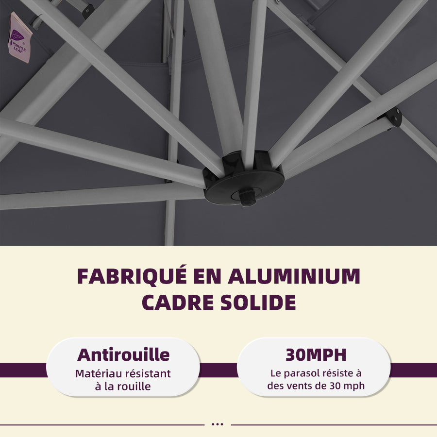 PURPLE LEAF Parasol De Jardin Extérieur Rond avec LED, Parasol Déporté avec Manivelle, Parasol Excentré Inclinable