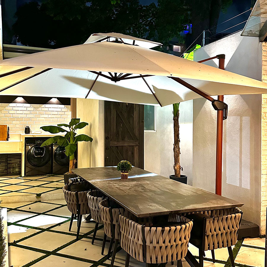 PURPLE LEAF Parasol Déporté Inclinable Grain de Bois en Aluminium Parasol De Jardin Extérieur Toit à Double Rotatif 360°