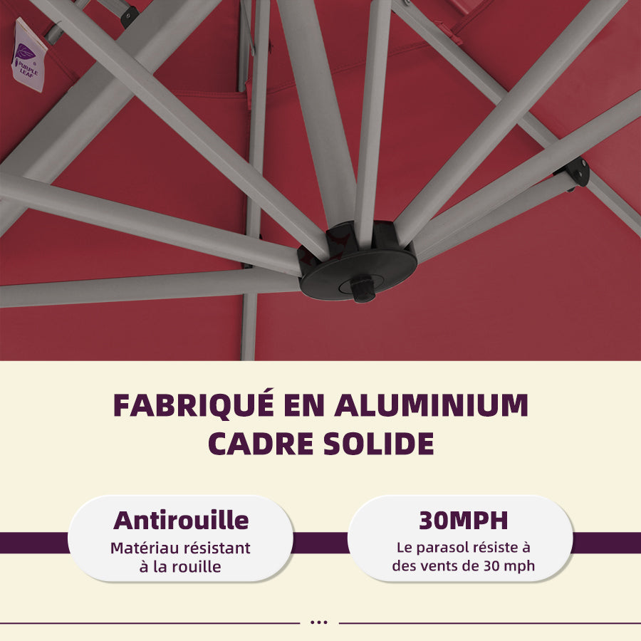 PURPLE LEAF Parasol De Jardin Extérieur Rond avec LED, Parasol Déporté avec Manivelle, Parasol Excentré Inclinable
