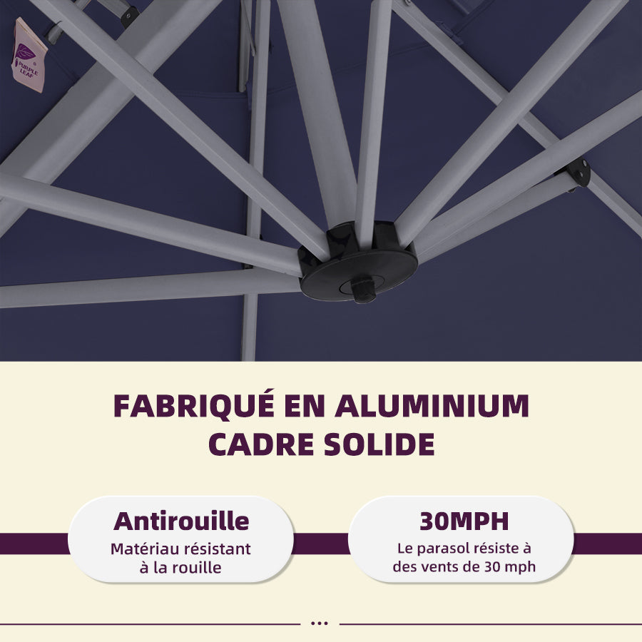 PURPLE LEAF Parasol Déporté Inclinable, Parasol De Jardin Exterieur Toit à Double Rotatif 360°,Parasol Terrasse Exterieur Luxueux
