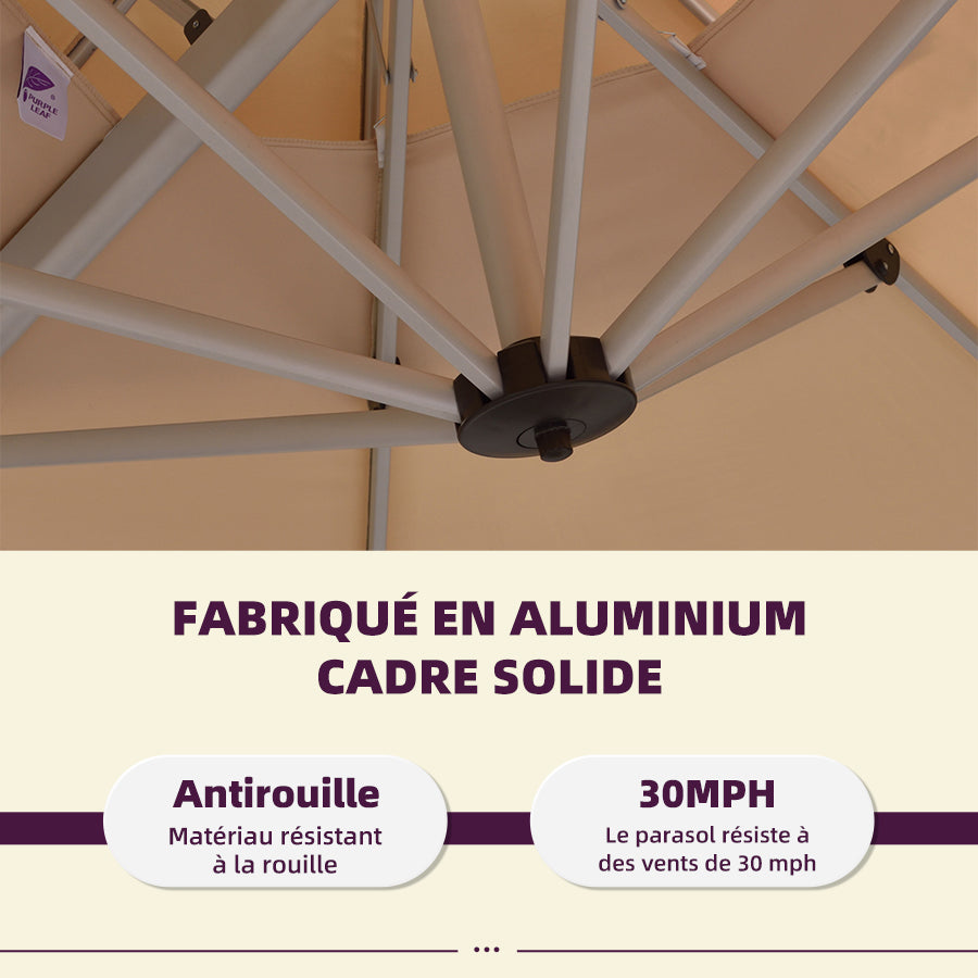PURPLE LEAF Parasol De Jardin Extérieur Rond avec LED, Parasol Déporté avec Manivelle, Parasol Excentré Inclinable