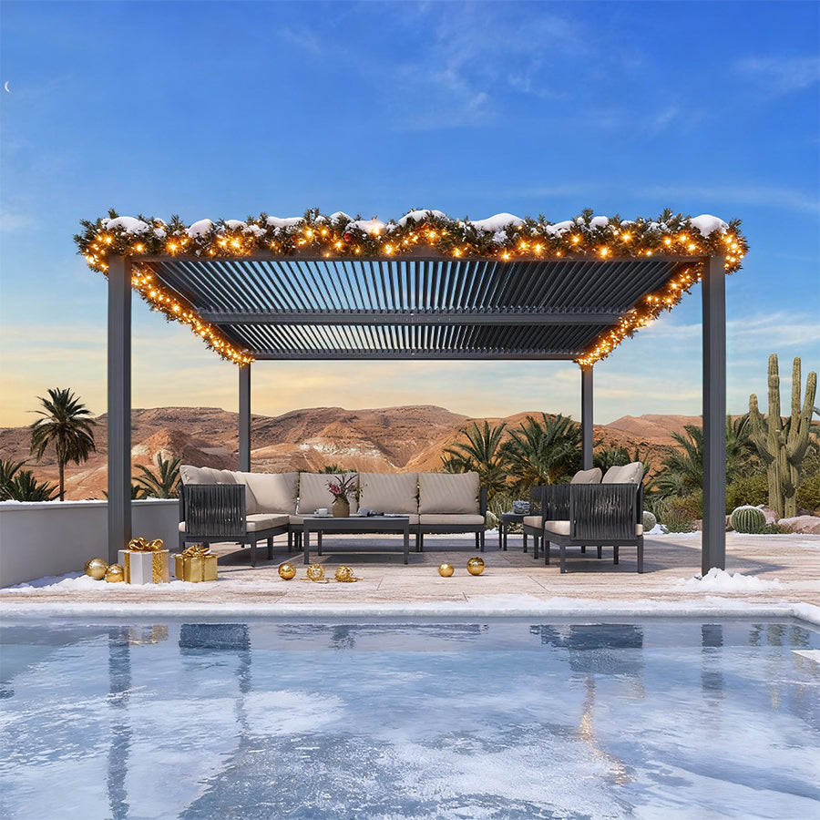 PURPLE LEAF Pergola Bioclimatique Pergola Aluminium Lames Orientables Tonnelle de Jardin Imperméable pour Terrasse Extérieur Carport, Gris