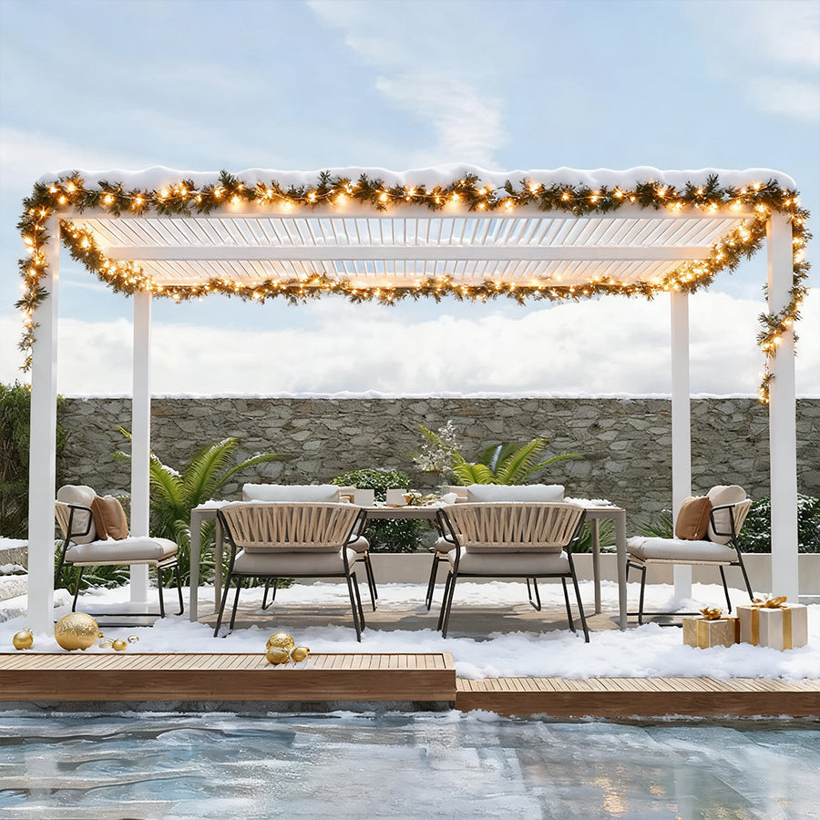 PURPLE LEAF Pergola Bioclimatique Pergola Aluminium Lames Orientables Tonnelle de Jardin Imperméable pour Terrasse Extérieur Carport, Blanc