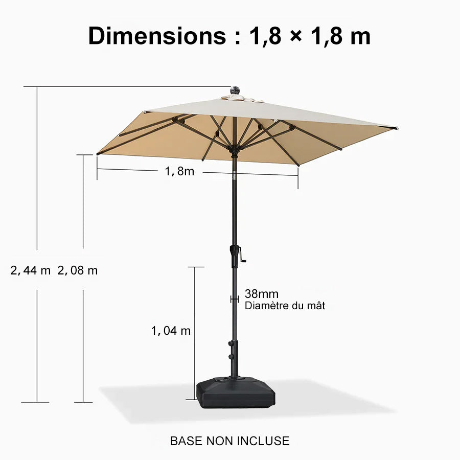 PURPLE LEAF Parasol inclinable en aluminium à mât droit, Carré, Rectangulaire et Rond, Avec Socle