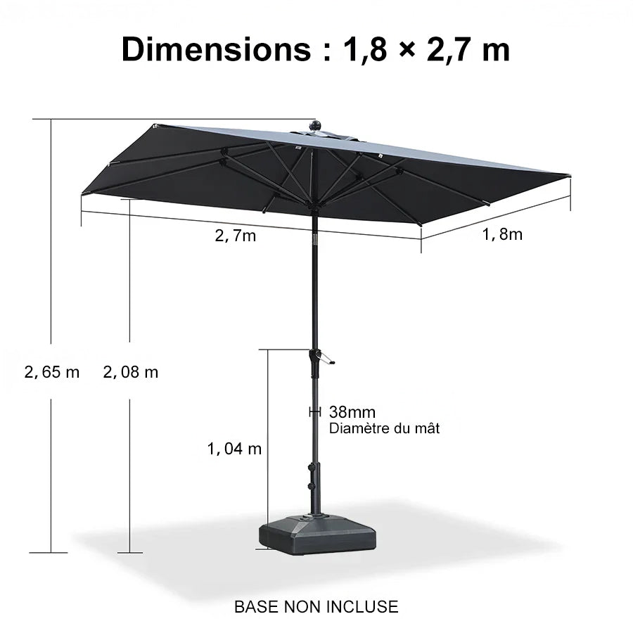 PURPLE LEAF Parasol inclinable en aluminium à mât droit, Carré, Rectangulaire et Rond, Avec Socle
