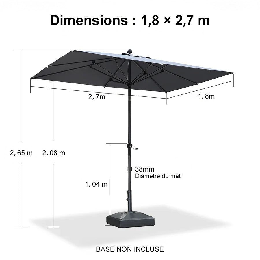 PURPLE LEAF Parasol inclinable en aluminium à mât droit, Carré, Rectangulaire et Rond