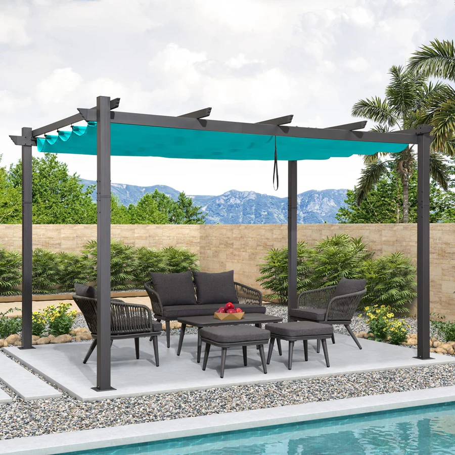 PURPLE LEAF Pergola Aluminium Tissu Teint en Fil Pergola pour Terrasse Exterieur, Toit Coulissante, Pavillon De Jardin