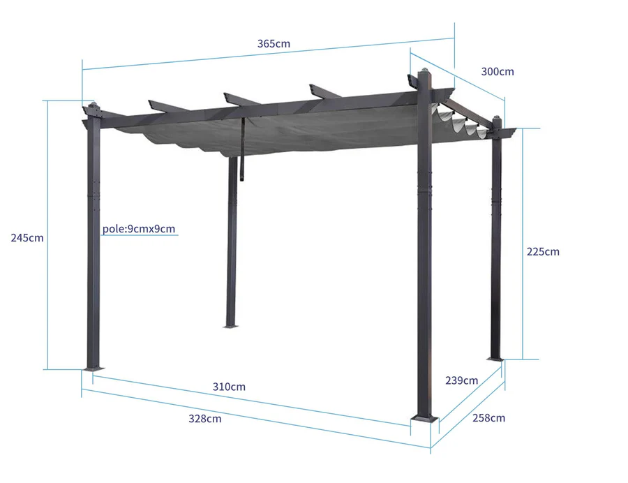 PURPLE LEAF Pergola Aluminium Tissu Teint en Fil avec Guirlande Lumineuse à Ampoules Transparentes Pergola pour Terrasse Exterieur Toit Coulissante Pavillon De Jardin