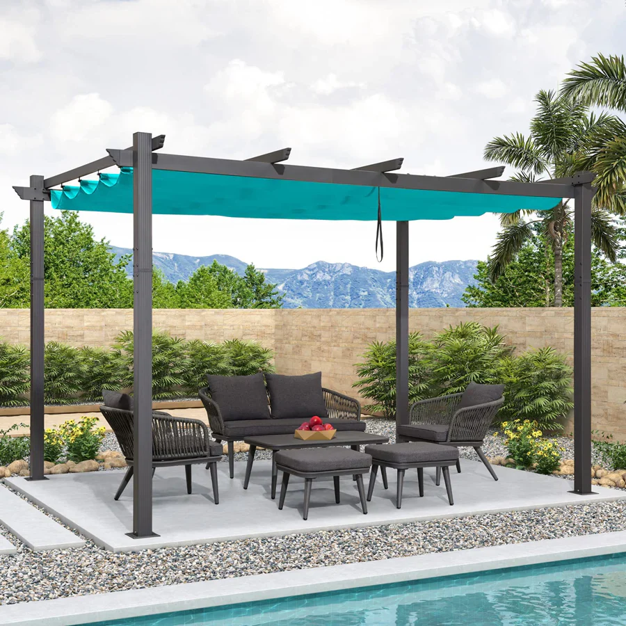 PURPLE LEAF Pergola Aluminium Tissu Teint en Fil Pergola pour Terrasse Exterieur, Toit Coulissante, Pavillon De Jardin