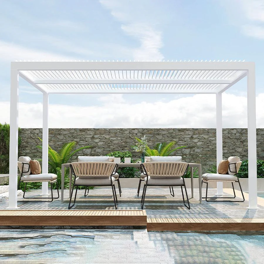 PURPLE LEAF Pergola Bioclimatique Pergola Aluminium Lames Orientables Tonnelle de Jardin Imperméable pour Terrasse Extérieur Carport, Blanc