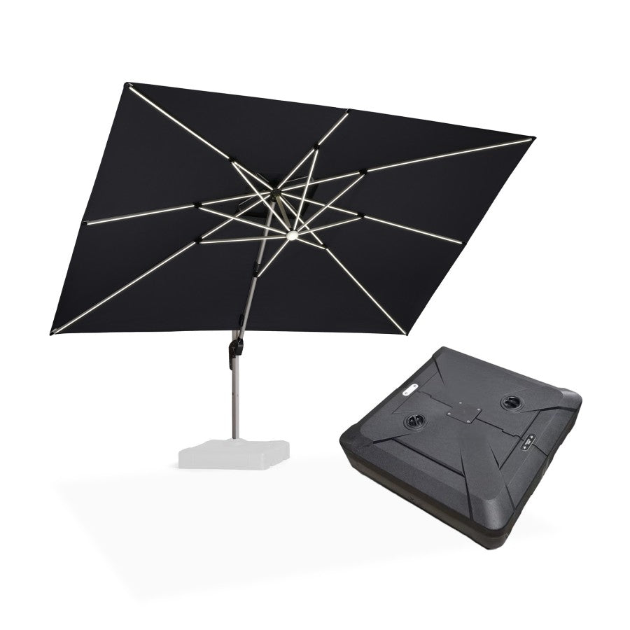 PURPLE LEAF Parasol Déporté avec LED Solaire de Jardin à Double Toit Rectangulaire avec socle