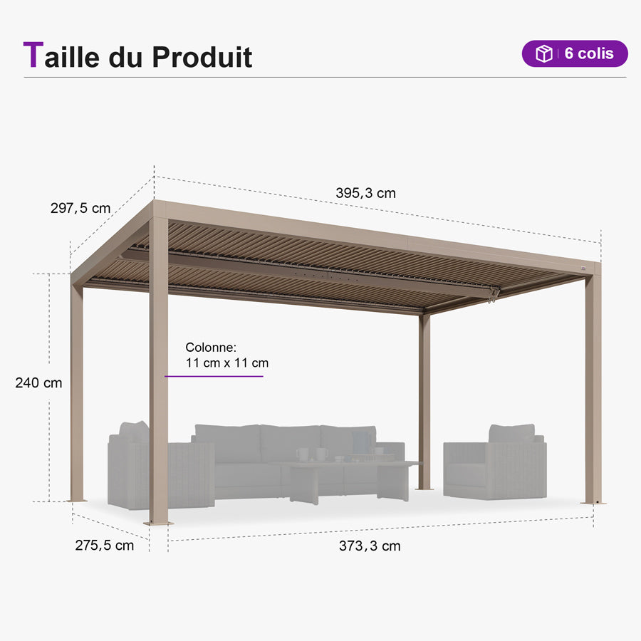 PURPLE LEAF Pergola Bioclimatique Aluminium Tonnelle Indépendante Protection Solaire Pavillon Pour Jardin Terrasse Champagne
