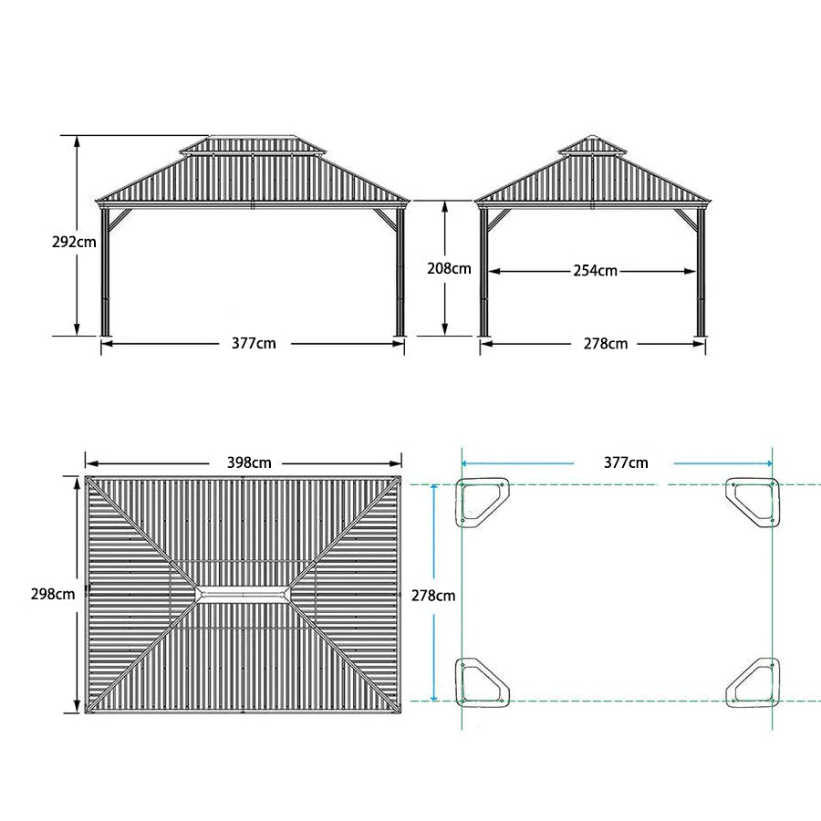 PURPLE LEAF Tonnelle De Jardin Exterieur Tonnelle Pergola Aluminum Avec Moustiquaire Et Rideaux Pavillon De Jardin à Double Toit Acier Galvanisé, Gris