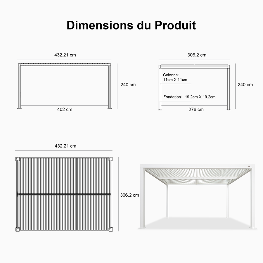 PURPLE LEAF Pergola Bioclimatique Pergola Aluminium Lames Orientables Tonnelle de Jardin Imperméable pour Terrasse Extérieur Carport, Blanc