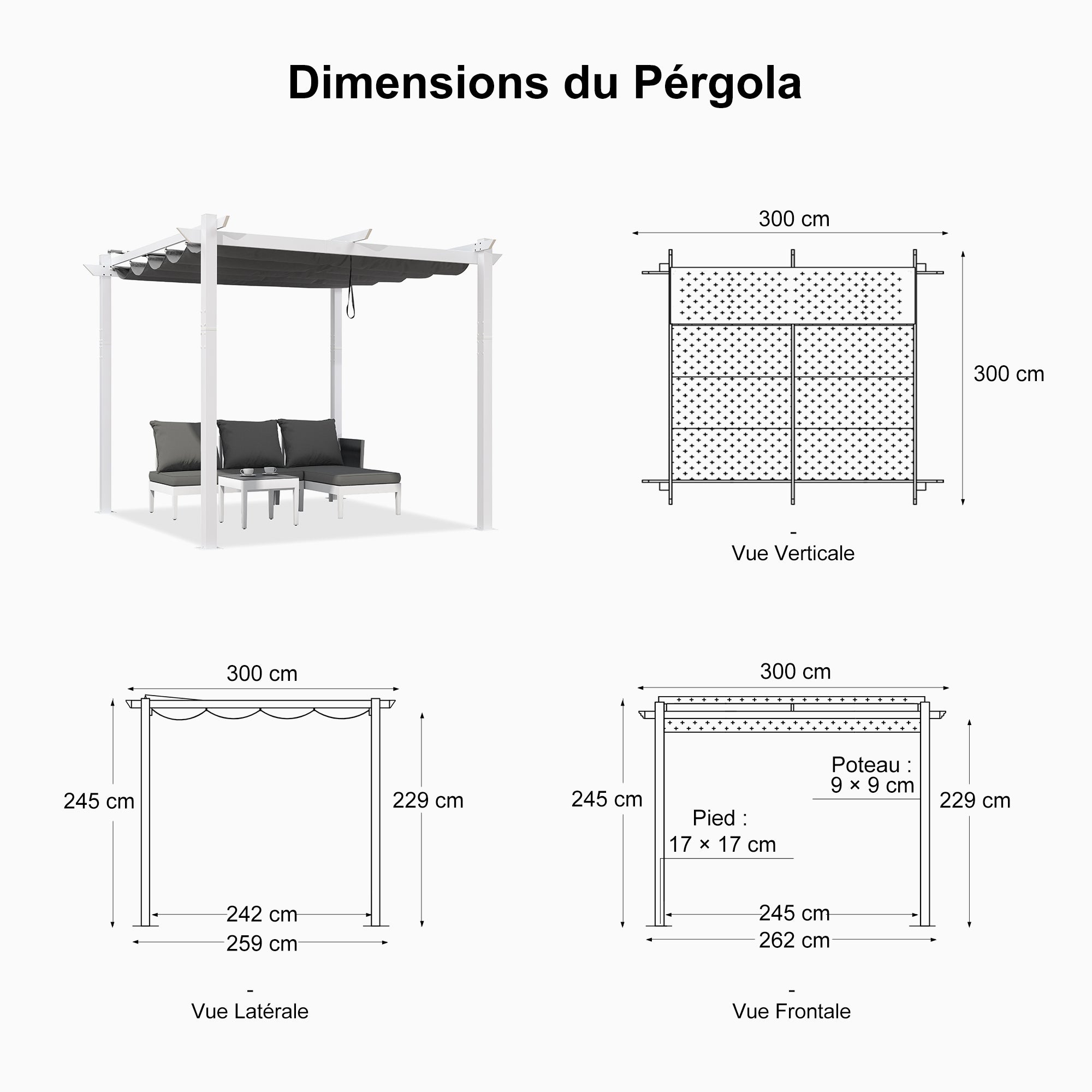 PURPLE LEAF Pergola rétractable d'extérieur avec double abri solaire Blanc Heavy-Duty Aluminium Pergola Patio Pergola moderne pour jardin deck arrière-cour