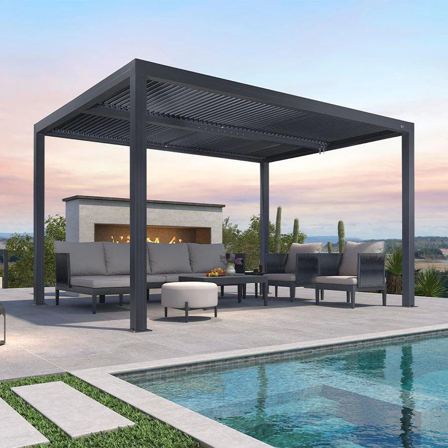 PURPLE LEAF Pergola Bioclimatique Pergola Aluminium Lames Orientables Tonnelle de Jardin Imperméable pour Terrasse Extérieur Carport, Gris