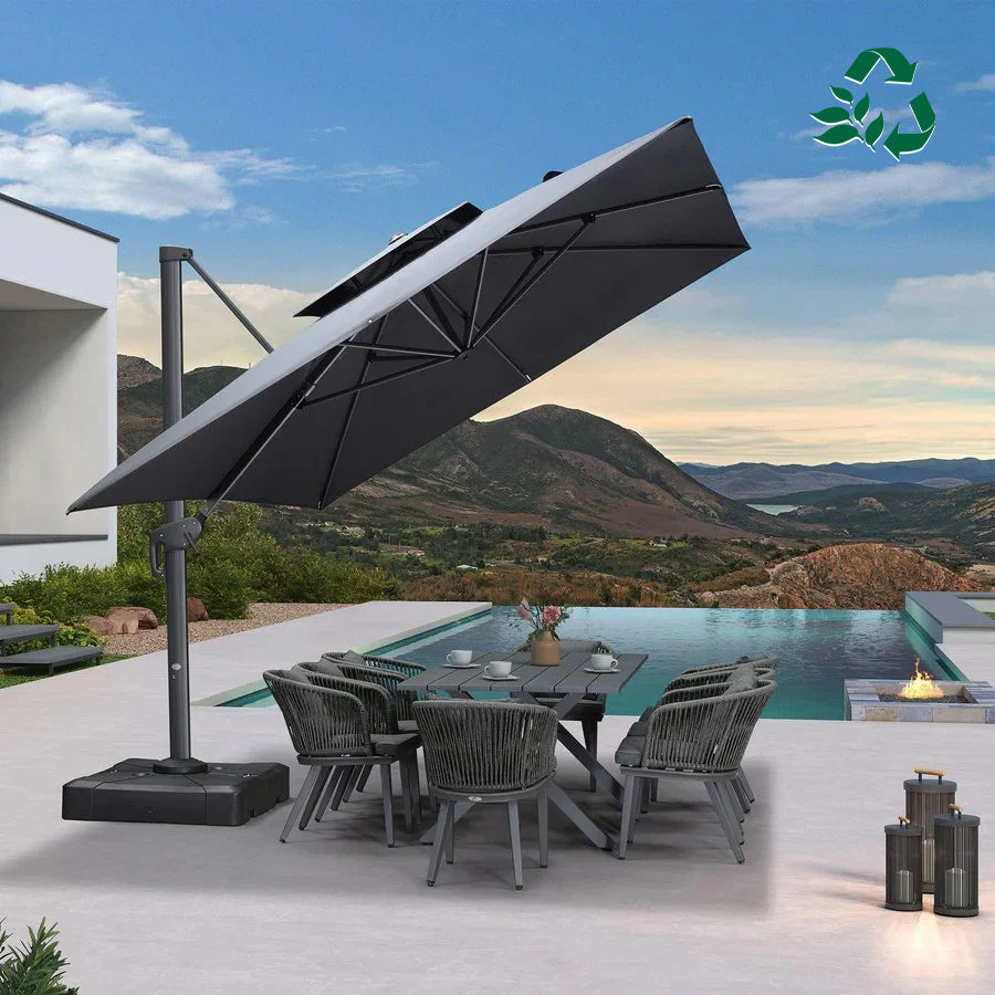 PURPLE LEAF Parasol Déporté à Double Toit avec Cadre Gris Acier Carré Rectangle avec socle