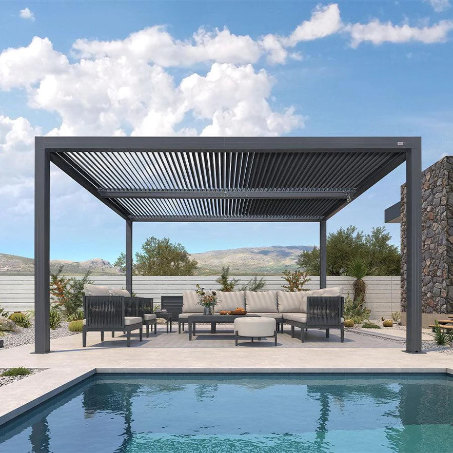 PURPLE LEAF Pergola Bioclimatique Pergola Aluminium Lames Orientables Tonnelle de Jardin Imperméable pour Terrasse Extérieur Carport, Gris