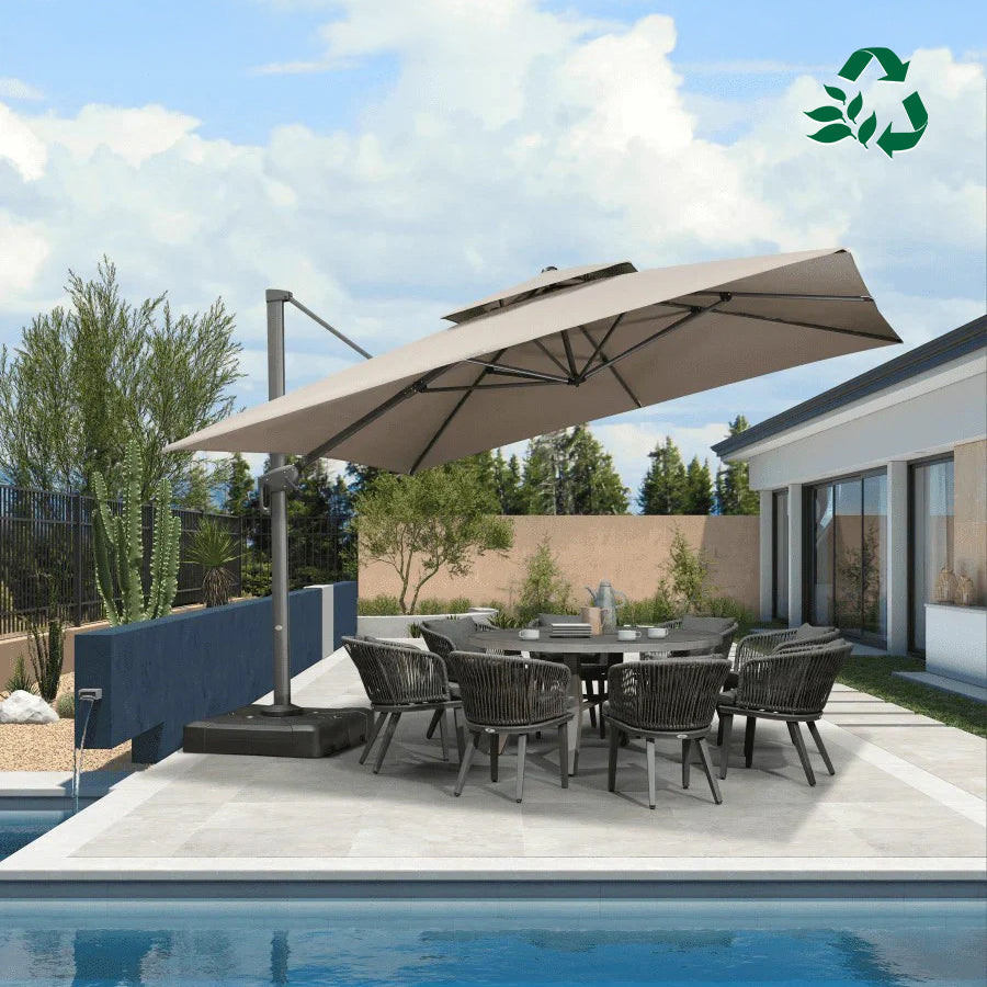 PURPLE LEAF Parasol Déporté à Double Toit avec Cadre Gris Acier Carré Rectangle avec socle