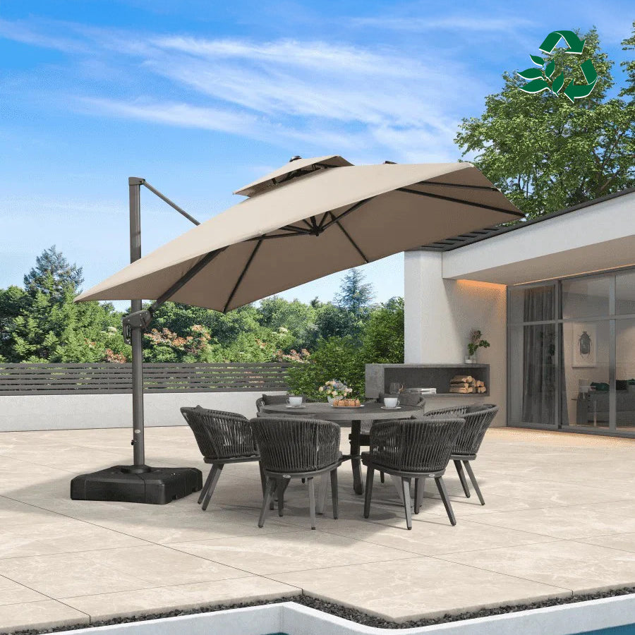 PURPLE LEAF Parasol Déporté à Double Toit avec Cadre Gris Acier Carré Rectangle avec socle