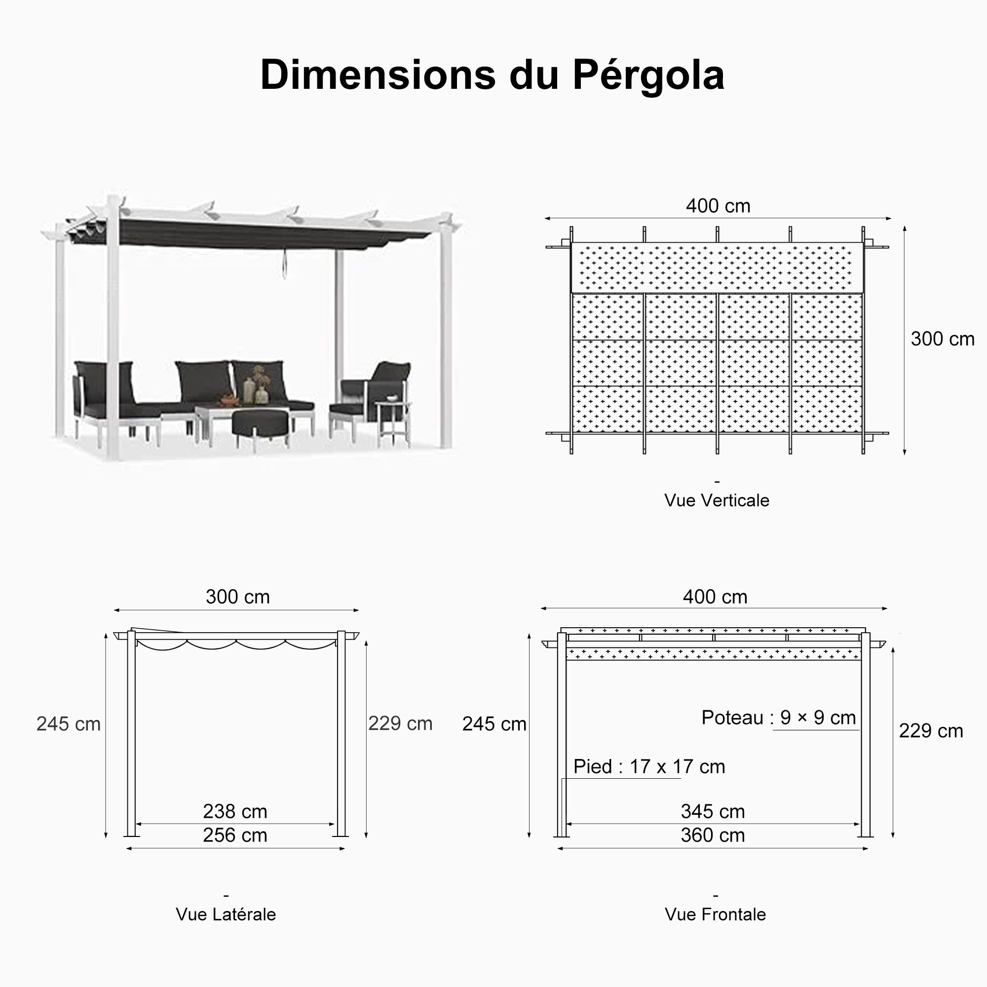 PURPLE LEAF Pergola rétractable d'extérieur avec double abri solaire Blanc Heavy-Duty Aluminium Pergola Patio Pergola moderne pour jardin deck arrière-cour
