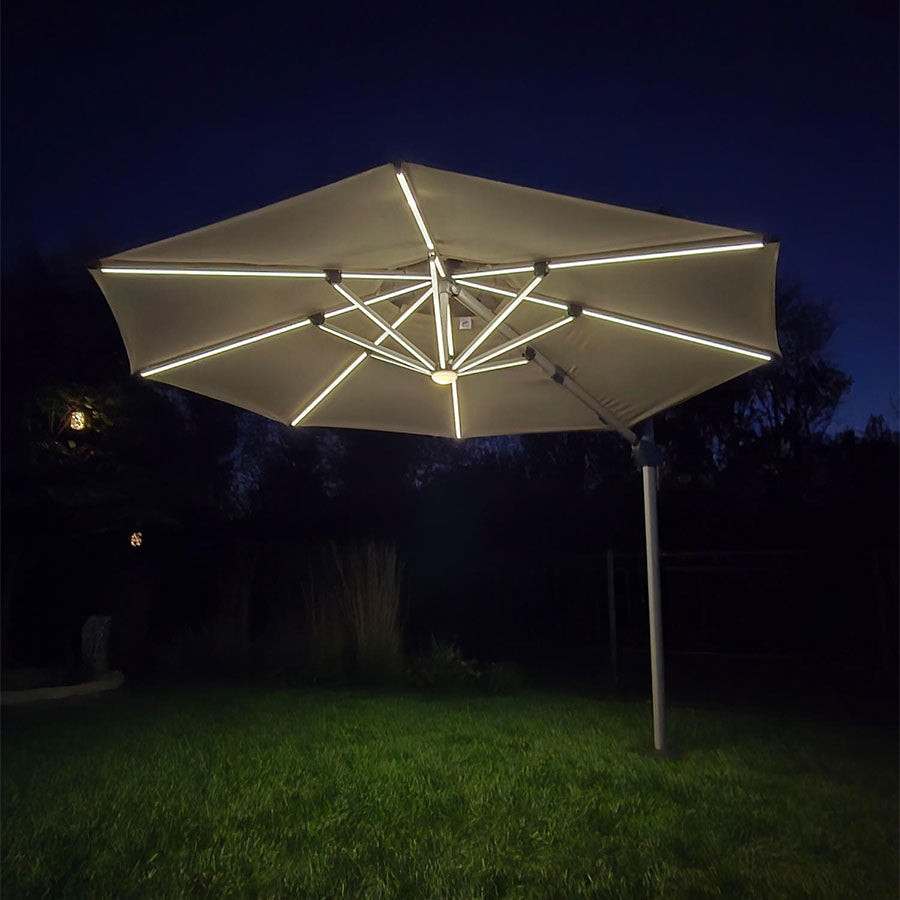 PURPLE LEAF Parasol De Jardin Extérieur Rond avec LED, Parasol Déporté avec Manivelle, Parasol Excentré Inclinable