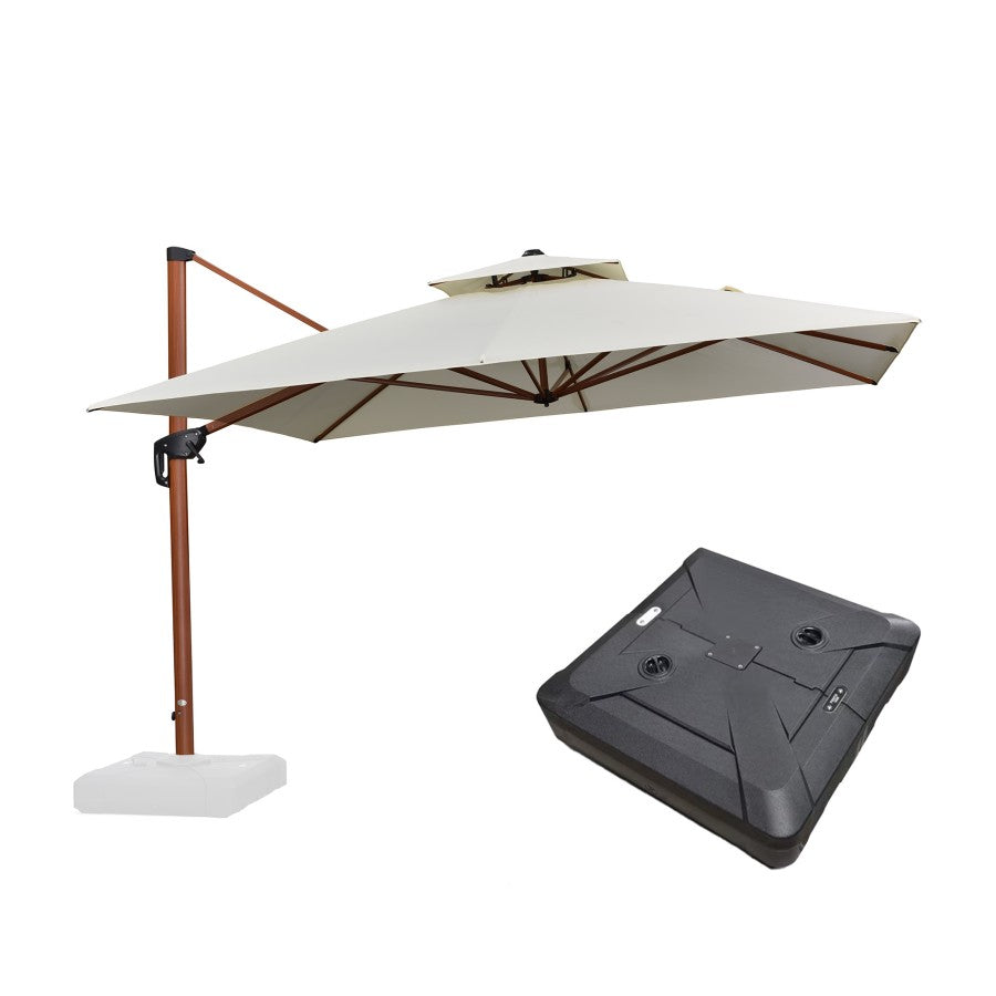 PURPLE LEAF Parasol Déporté Carré Grain de Bois en Aluminium avec socle